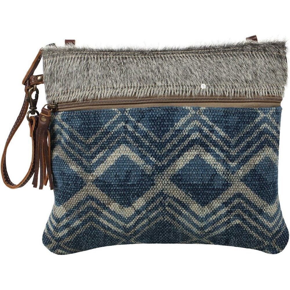 Upcycled Canvas Leather Crossbody Bag Small Zipper Closure Womens